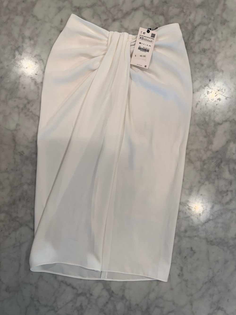 Zara White Draped Pencil Skirt